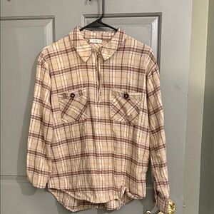 Kori women’s Casual Plaid Shirt - Cream and Brown
